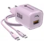 Forcell F-Energy GaN III VT-41 33W 1x USB-C 1x USB-A PD 3.0 QC 4.0 seinadapter, lilla