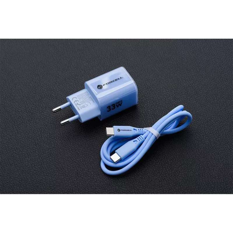 Forcell F-Energy GaN III VT-41 33W USB-C & USB-A seinadapter, PD 3.0, QC 4.0, sinine