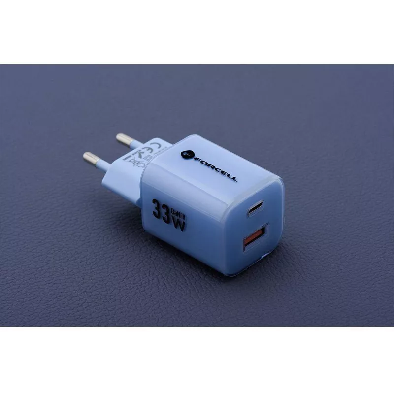 Forcell F-Energy GaN III VT-41 33W USB-C & USB-A seinadapter, PD 3.0, QC 4.0, sinine