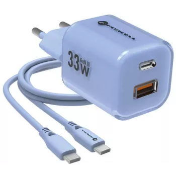 Forcell F-Energy GaN III VT-41 33W USB-C & USB-A seinadapter, PD 3.0, QC 4.0, sinine