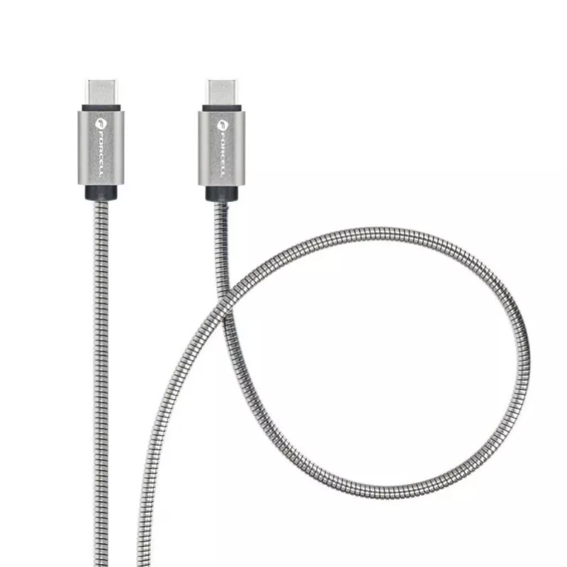 Forcell USB-C to USB-C kaabel F-Energy QC4.0 PD 5A 100W E-Mark Metal 1m Silver C239