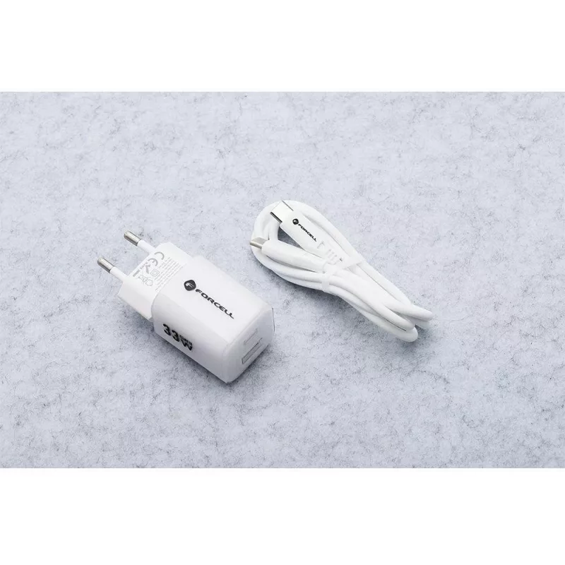 Forcell VT-41 GaN III 33W seinadapter 1x USB-C PD 3.0 & 1x USB-A QC 4.0 (valge)