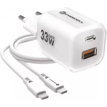 Forcell VT-41 GaN III 33W seinadapter 1x USB-C PD 3.0 & 1x USB-A QC 4.0 (valge)