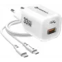 Forcell VT-41 GaN III 33W seinadapter 1x USB-C PD 3.0 & 1x USB-A QC 4.0 (valge)