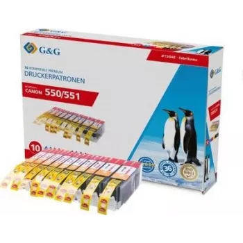 G&G ühilduv Canon PGI-550 XL & CLI-551 XL suure mahutavusega tindikassettide 10-pack (must, fotomust, tsüaan, magenta, kollane) 15048