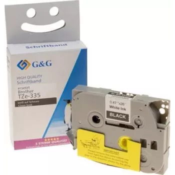 G&G märgistuslint 15558, ühilduv Brother TZe-335-ga, valge lint, must trükk, 12 mm x 8 m