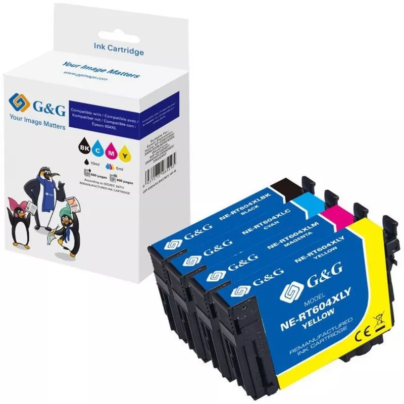 G&G Multipack tindikassetid, ühilduvad Epson 604XL-iga (4 x XL, must/tsüaan/magenta/kollane, 20547)