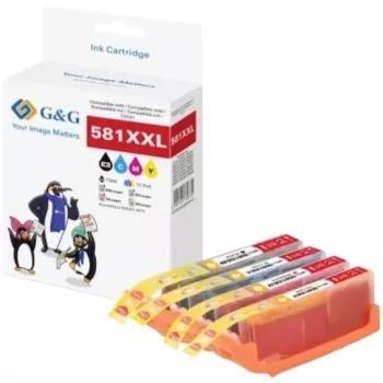 G&G Ninestar XXL tindikassettide komplekt Canon CLI-581XXL BK/C/M/Y jaoks – ühilduv, suure saagisega, 5-pakk