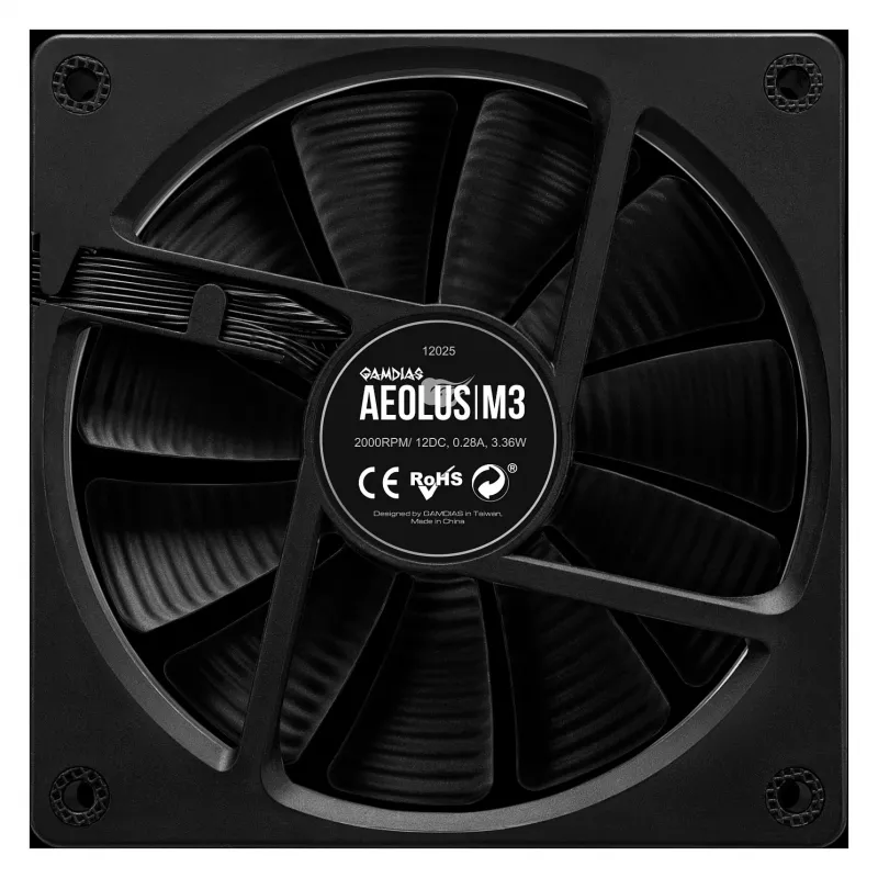 GAMDIAS AEOLUS M3-1201 ARGB korpuse ventilaator - 120mm, PWM, hüdrauliline laager, must