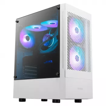 GAMDIAS Talos E3 MESH mänguri kesk-torn korpus, valge, karastatud klaas, 4x120mm ARGB ventilaatorit, ATX/Micro-ATX/Mini-ITX, võrgus esipaneel