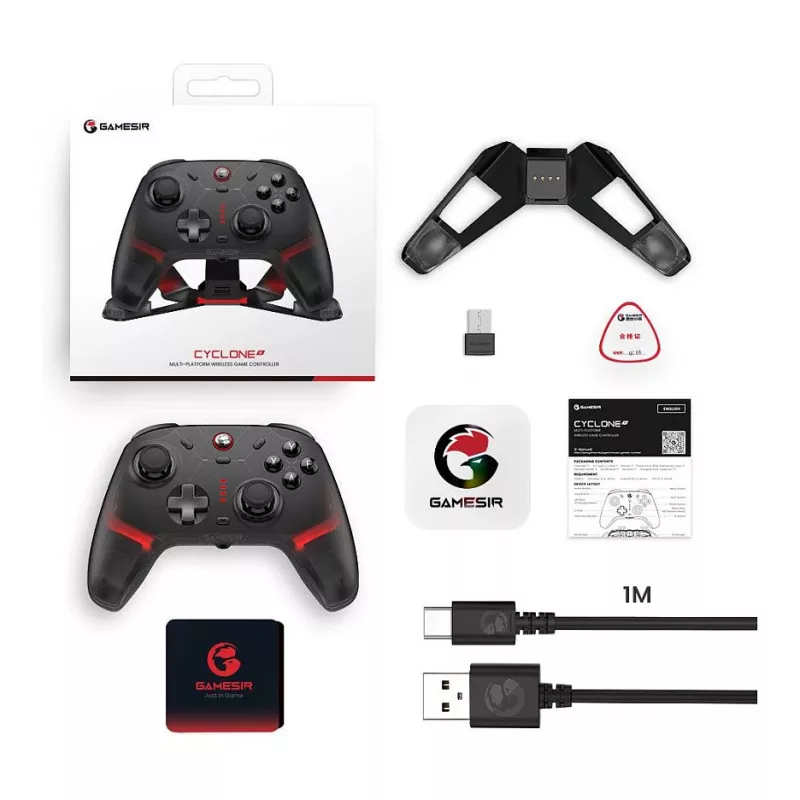 GameSir Cyclone 2 Tri-Mode juhtmevaba mängukontroller Hall Effect pulkade ja päästikutega, RGB-valgustusega, programmeeritavate tagumiste nuppudega, 6-teljelise güroskoobiga, 20h akuga - must