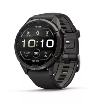 Garmin fēnix 9 Pro – inReach, 43mm, Carbon Gray DLC titaan, musta/kivikarva silikoonrihmaga
