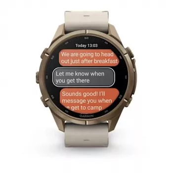 Garmin Fenix 9 Pro – inReach, 43mm Autumn Gold titaankere ja kreem/hallika Prantsuse halli silikoonrihmaga