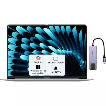 GEEKOM GEEKBOOK X16 PRO (Hõbedane, Intel Core Ultra 5 125H, Intel Arc Graphics, 32 GB LPDDR5, 1 TB SSD, Windows 11 Pro)