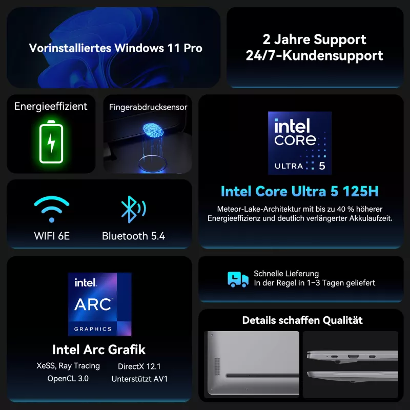 GEEKOM GEEKBOOK X16 PRO (Hõbedane, Intel Core Ultra 5 125H, Intel Arc Graphics, 32 GB LPDDR5, 1 TB SSD, Windows 11 Pro)
