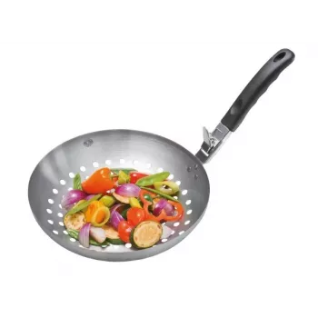GEFU 89250 Wok Pann 30 cm Roostevaba teras, mittekleepuva kattega, sobib induktsioonile, ahjukindel kuni 200°C, tilkumisvastase valamisäärega