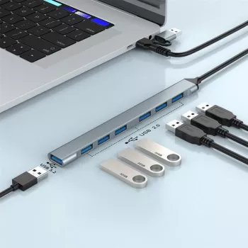 Gembird 7-pordiline USB 3.2 Gen 2 jaotur - 6x USB-A 2.0 + 1x USB-A 3.2, hõbedane