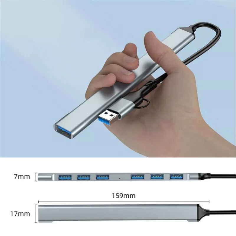 Gembird 7-pordiline USB 3.2 Gen 2 jaotur - 6x USB-A 2.0 + 1x USB-A 3.2, hõbedane