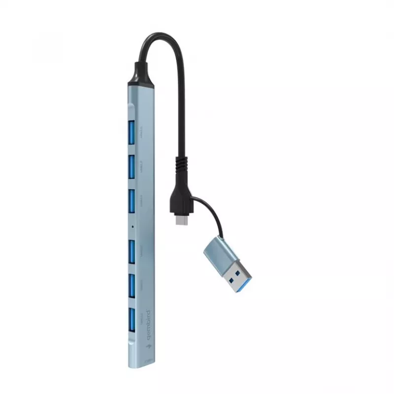 Gembird 7-pordiline USB 3.2 Gen 2 jaotur - 6x USB-A 2.0 + 1x USB-A 3.2, hõbedane