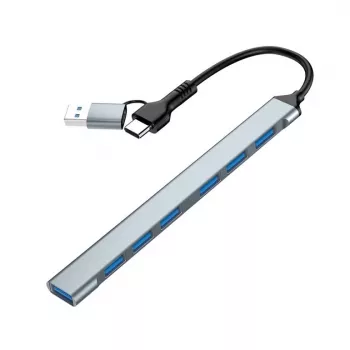 Gembird 7-pordiline USB 3.2 Gen 2 jaotur - 6x USB-A 2.0 + 1x USB-A 3.2, hõbedane