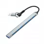 Gembird 7-pordiline USB 3.2 Gen 2 jaotur - 6x USB-A 2.0 + 1x USB-A 3.2, hõbedane