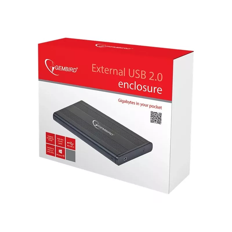 Gembird EE2-U2S-5 väline USB 2.0 korpus 2,5-tollisele SATA HDD/SSD-le, alumiinium, must