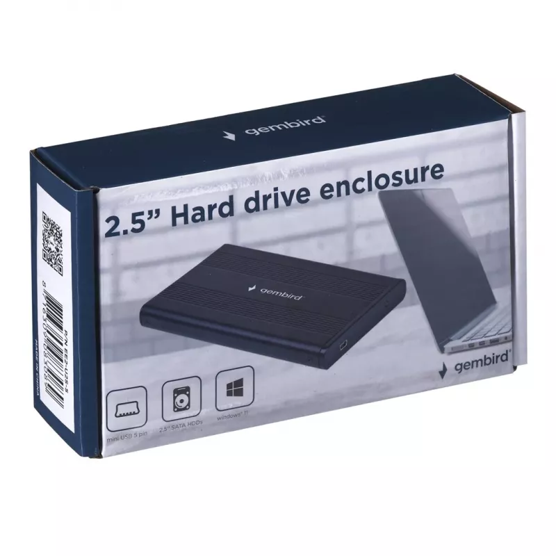 Gembird EE2-U2S-5 väline USB 2.0 korpus 2,5-tollisele SATA HDD/SSD-le, alumiinium, must