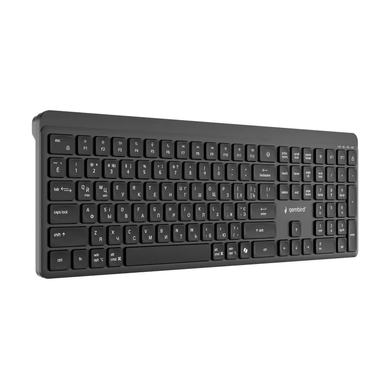 Gembird KB-WPS-03-CYRL Dual-Mode Slim Wireless Keyboard (2.4G + BT), Russian/Cyrillic Layout, Black