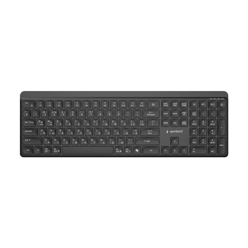 Gembird KB-WPS-03-CYRL Dual-Mode Slim Wireless Keyboard (2.4G + BT), Russian/Cyrillic Layout, Black
