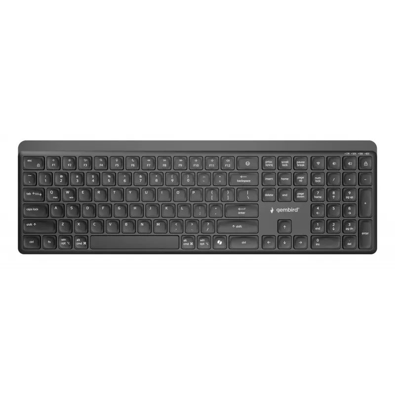 Gembird KB-WPS-03 kaherežiimiline Pro-Business õhuke juhtmevaba klaviatuur, 2.4G + Bluetooth, US paigutus, must