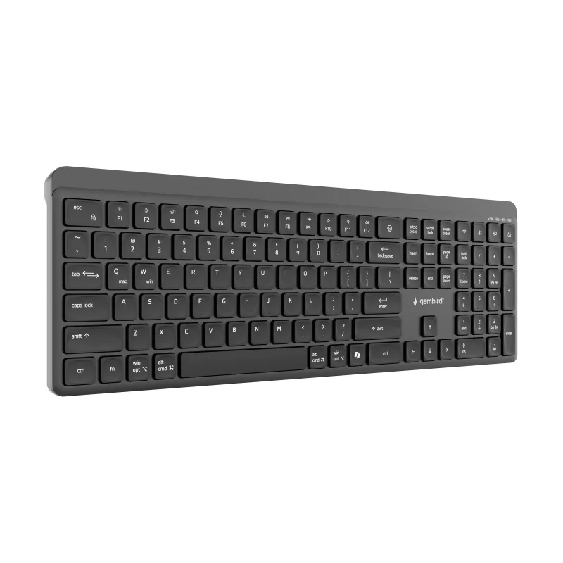 Gembird KB-WPS-03 kaherežiimiline Pro-Business õhuke juhtmevaba klaviatuur, 2.4G + Bluetooth, US paigutus, must