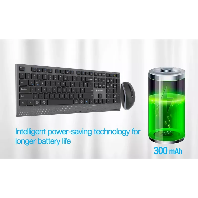 Gembird KBS-WPS-02-CYRL Dual-Mode Wireless Keyboard and Mouse Set, 2.4G + Bluetooth, Russian Cyrillic Layout, Black