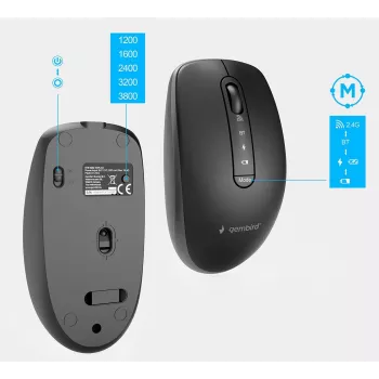 Gembird KBS-WPS-02 Dual-Mode õhuke juhtmevaba lauakomplekt, 2,4 GHz + Bluetooth, US paigutus (klaviatuur ja hiir)