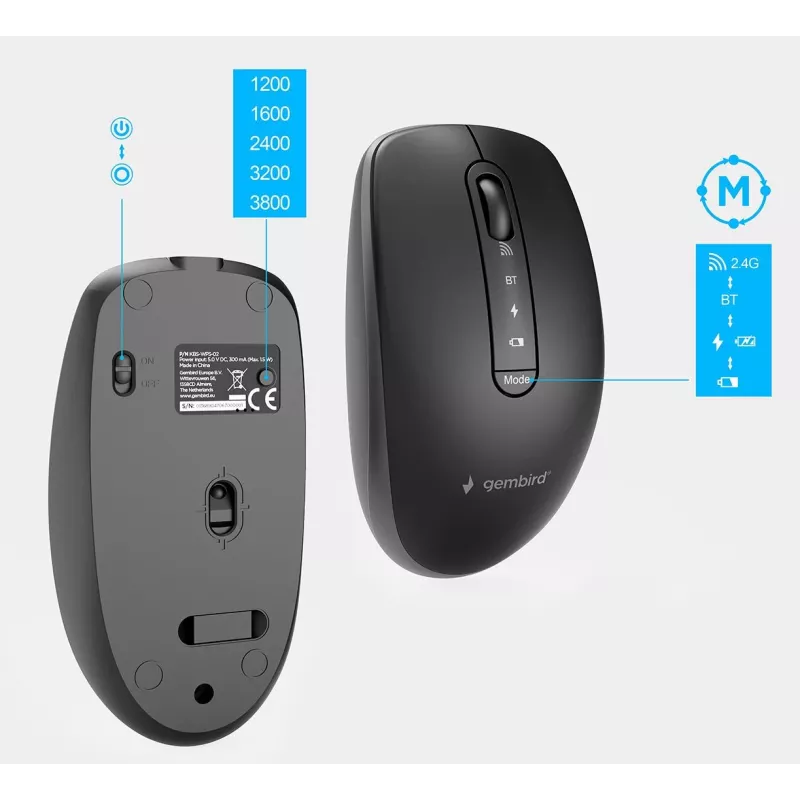 Gembird KBS-WPS-02 Dual-Mode õhuke juhtmevaba lauakomplekt, 2,4 GHz + Bluetooth, US paigutus (klaviatuur ja hiir)