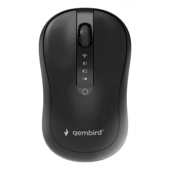 Gembird MUSW2-4B-01 kaherežiimiline juhtmevaba hiir (2.4 GHz + Bluetooth 5.0) 1600 DPI optilise sensoriga, 4 nuppu, mõlemakäeline, must