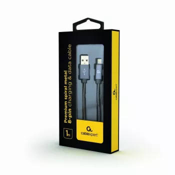 Gembird USB-A to Lightning kaabel, Premium spiraalmetall, 1m, Metallic Grey