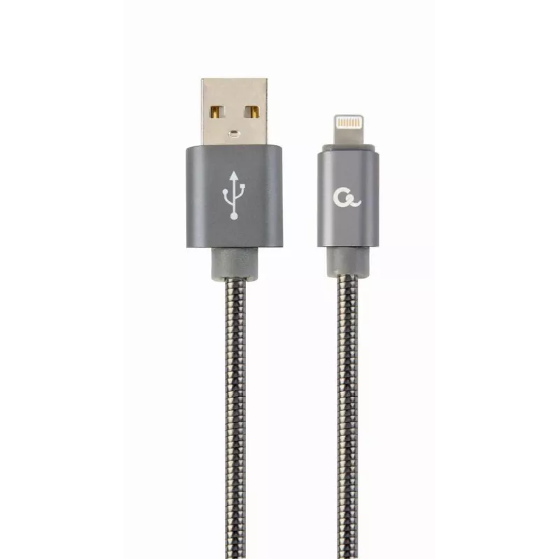 Gembird USB-A to Lightning kaabel, Premium spiraalmetall, 1m, Metallic Grey