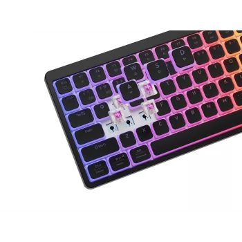 GENESIS Thor 430 TKL traadita mehaaniline mänguklaviatuur, Outemu Red lülitid, RGB taustvalgustus, kolme režiimiga (USB-C/2.4GHz/Bluetooth), USA inglise QWERTY, must