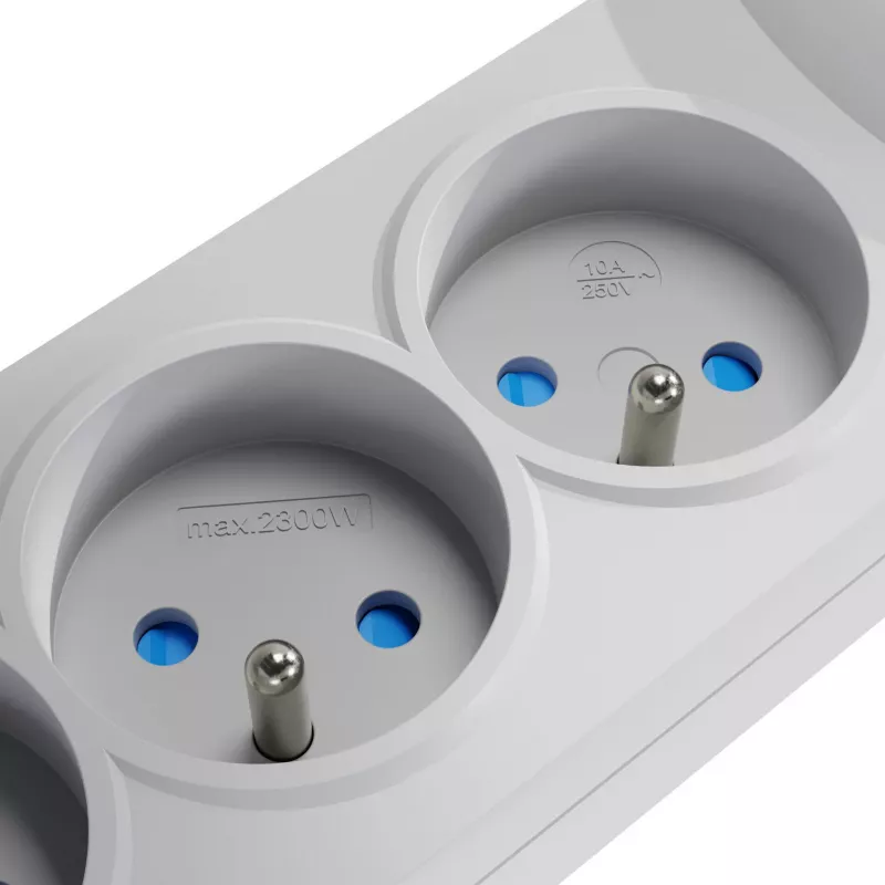GETFORT 5-pistikupesaga liigpingekaitsega pikendusjuhe, 3 m kaabel, hall