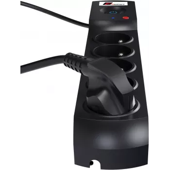 Getfort 5P-5M-B 5-pistikupesaga liigpingekaitsega pikendusjuhe, 5 m kaabel, must