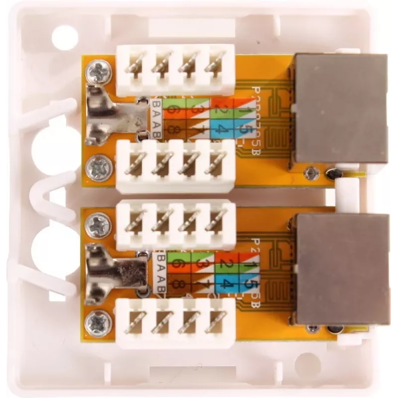 GETFORT GF-2G5EFTP varjestatud pinnapaigaldatav RJ45 pistikupesa, 2-port, Cat.5e, valge