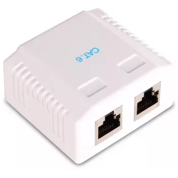 GETFORT GF-2G6FTP Varjestatud pinnale paigaldatav võrgupistikupesa, 2x RJ45, Cat6 FTP, valge