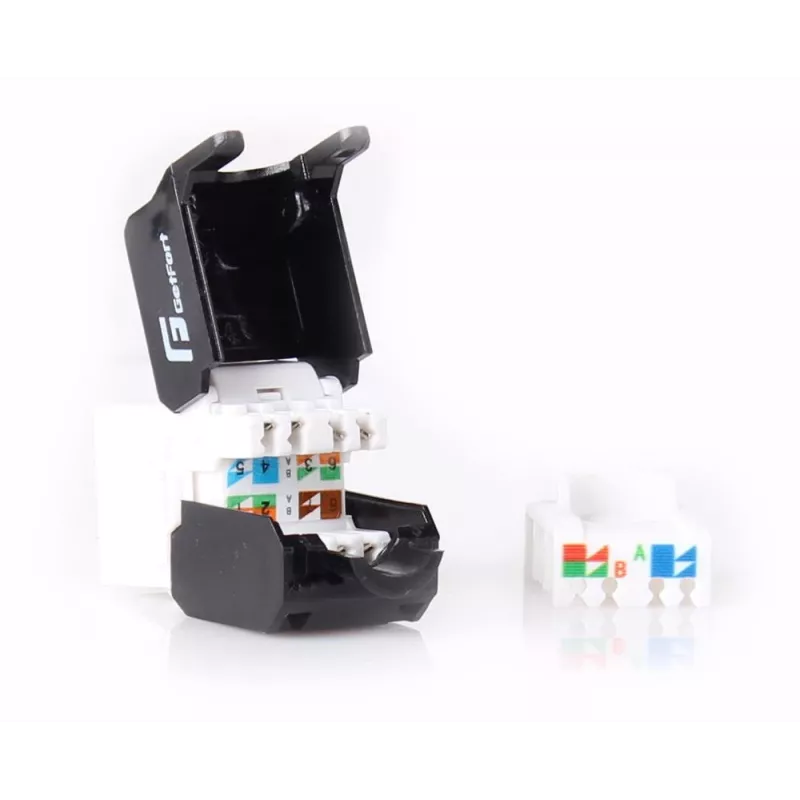 GETFORT KGF-6AUTP-NT Cat.6A UTP tööriistavaba keystone-pistikupesa moodul, RJ45 emane, valge