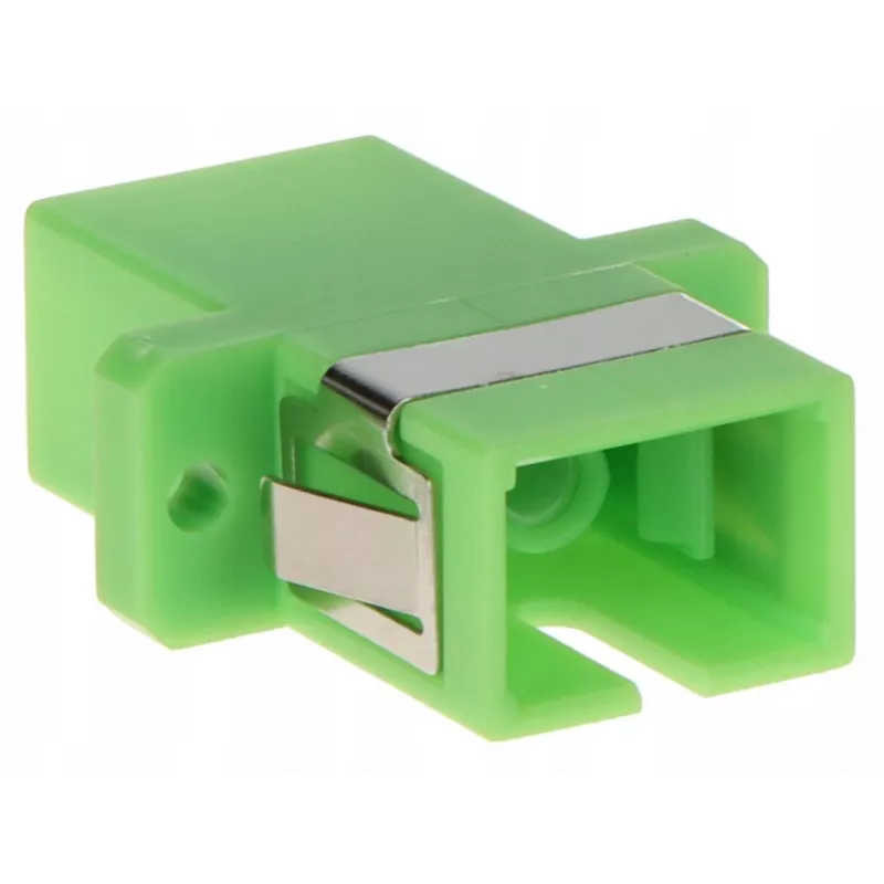 GETFORT SC/APC Simplex Fiiberoptiline adapter, ühemoodiline, roheline, äärikuga paneelikinnitus