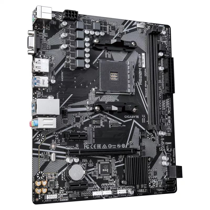 GIGABYTE A520M S2HP AM4 Micro-ATX emaplaat, DDR4, HDMI, D-Sub, DisplayPort, M.2, Gigabit LAN