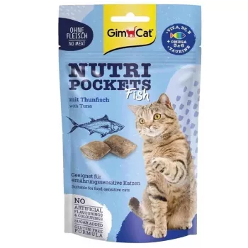 GimCat Nutri Pockets Fish with Salmon 60g - Krõbedad kassimaiused kreemja täidisega nahale ja karvkattele