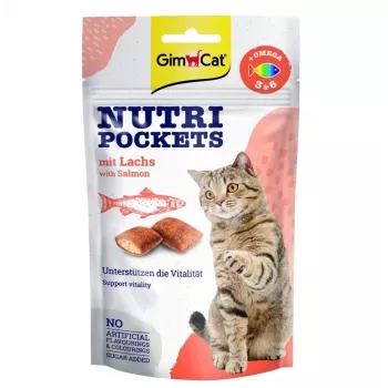 GimCat Nutri Pockets with Salmon 60g – Krõbedad kassimaiused kreemja lõunatäidisega