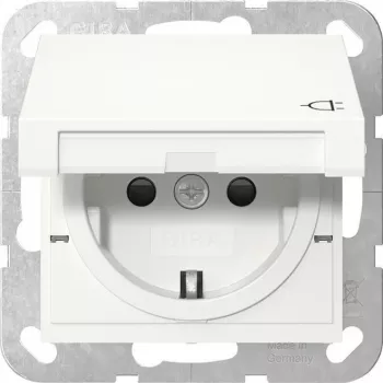 Gira 441427 SCHUKO pistikupesa klapiga, System 55, puhtvalge
