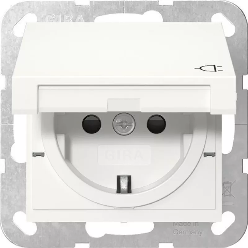 Gira 441427 SCHUKO pistikupesa klapiga, System 55, puhtvalge