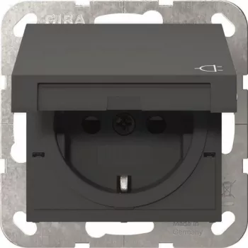 Gira 441428 SCHUKO pistikupesa koos hingedega katte ja Safety Plusiga, System 55, antratsiit